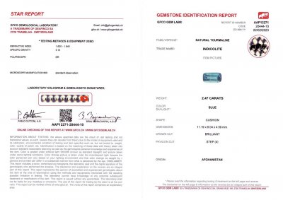 Certificate Cushion cut indicolite tourmaline 2.47 ct