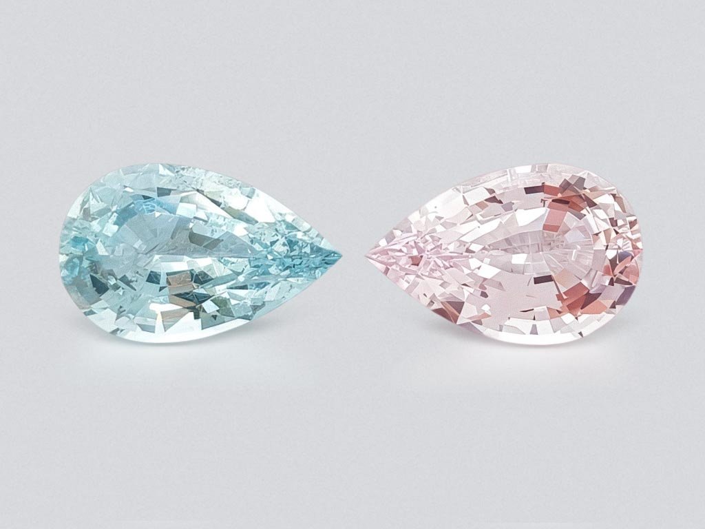 Kontrastierendes Paar aus blauem Aquamarin und rosa Morganit mit 8,14 Karat Image №1