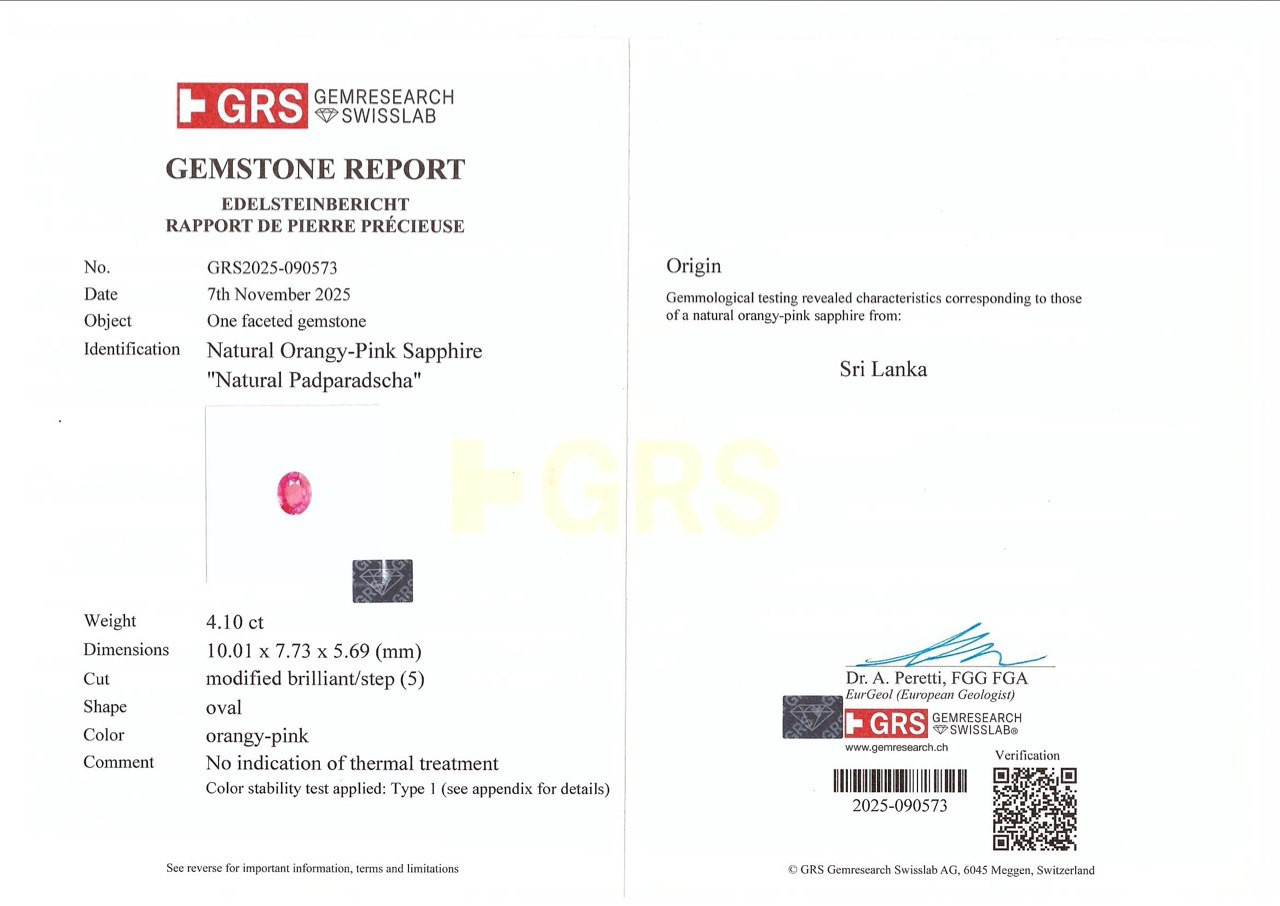 Saphir Padparadscha non chauffé 4,10 carats, taille ovale, Sri Lanka  Image №6