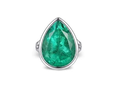 Ring with 14.99 ct Colombian emerald and diamonds, set in 900 platinum photo