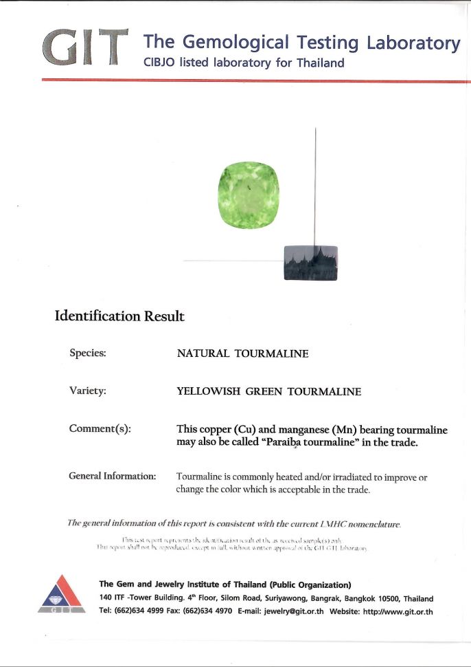 Certificate Unique bright green Paraiba tourmaline 42.01 ct, Mozambique