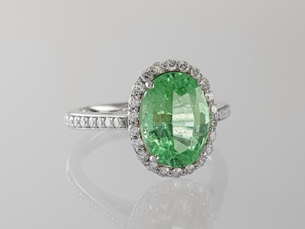 Ring with neon green Paraiba 2.79 ct and diamonds in 18K white gold Image №2