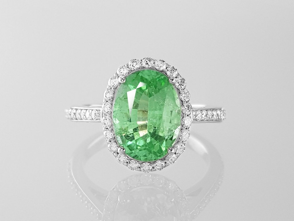 Ring with neon green Paraiba 2.79 ct and diamonds in 18K white gold Image №1