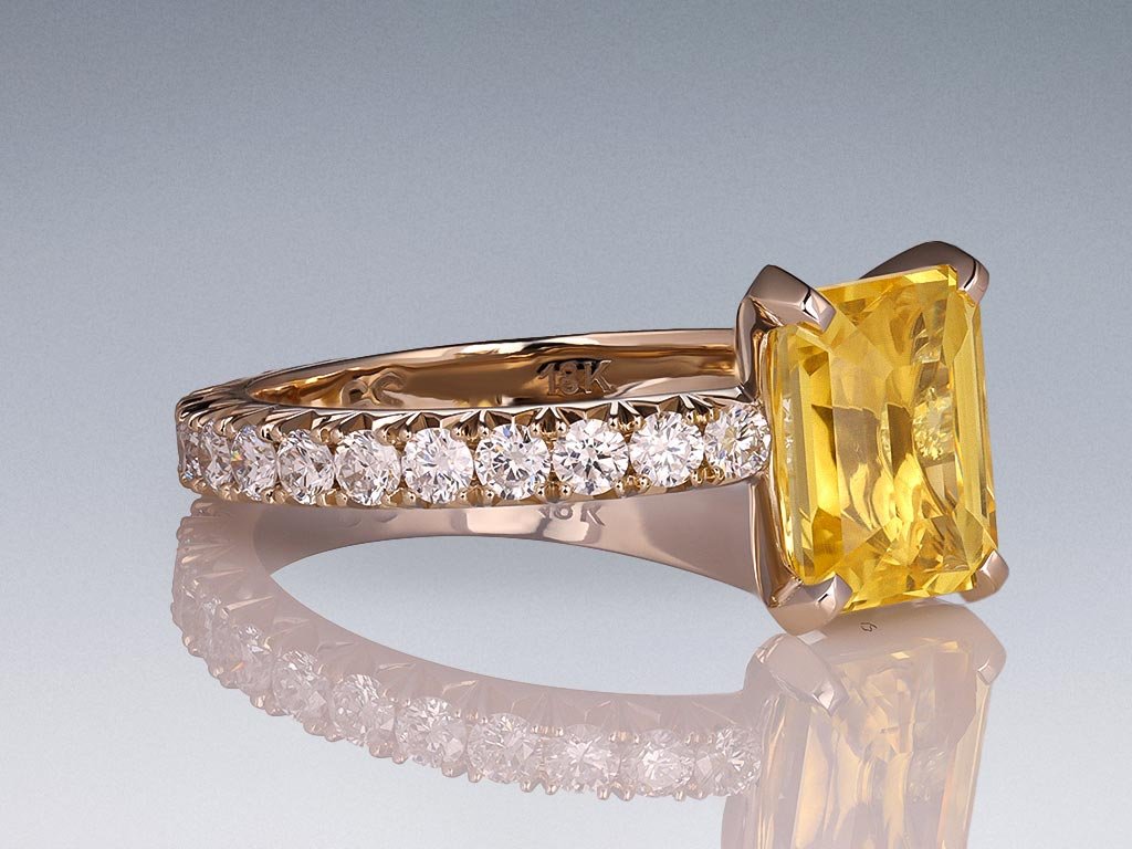 Bague avec saphir d&#39;or de 3,02 carats en or jaune 18 carats Image №2