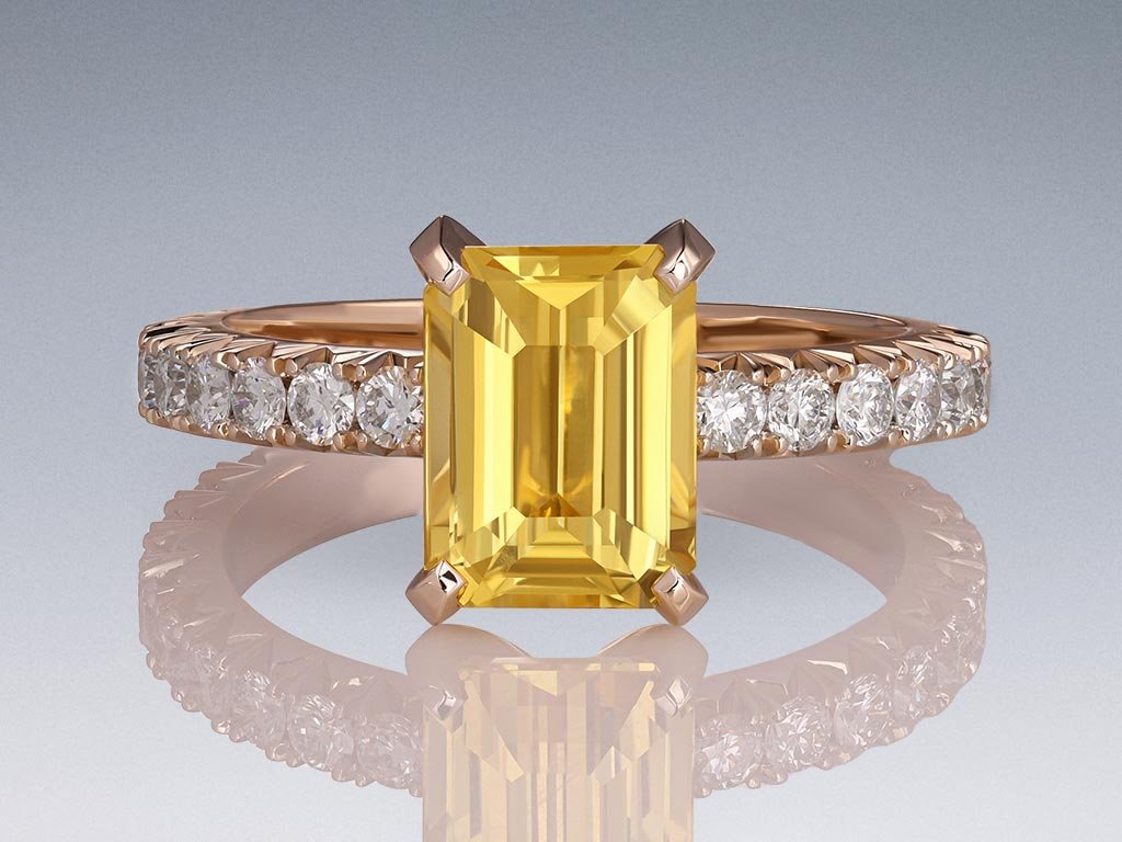 Ring with 3.02 carat gold sapphire in 18K yellow gold Image №1