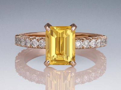 Ring with 3.02 carat gold sapphire in 18K yellow gold photo