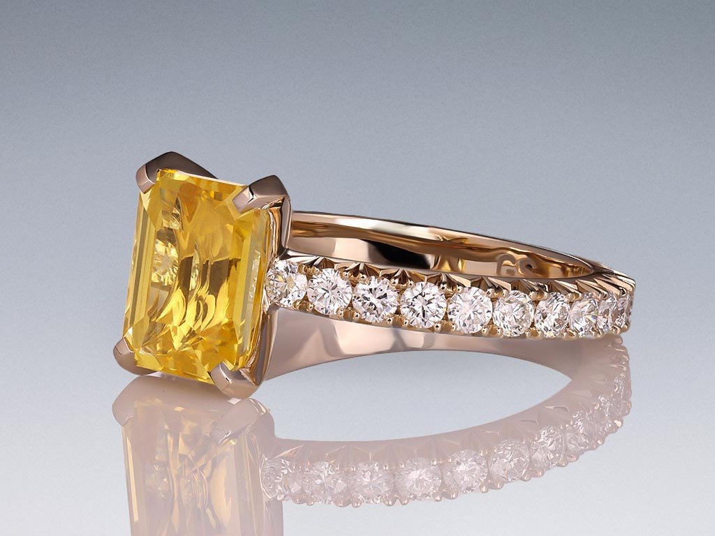 Anillo con zafiro de oro de 3,02 quilates en oro amarillo de 18k Image №3