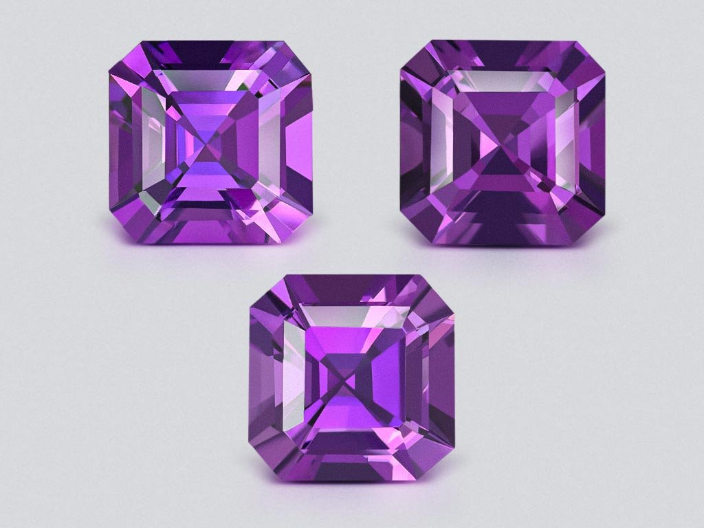 Set of three intense violet amethysts in asscher cut 22.17 carats, Sri Lanka Image №1