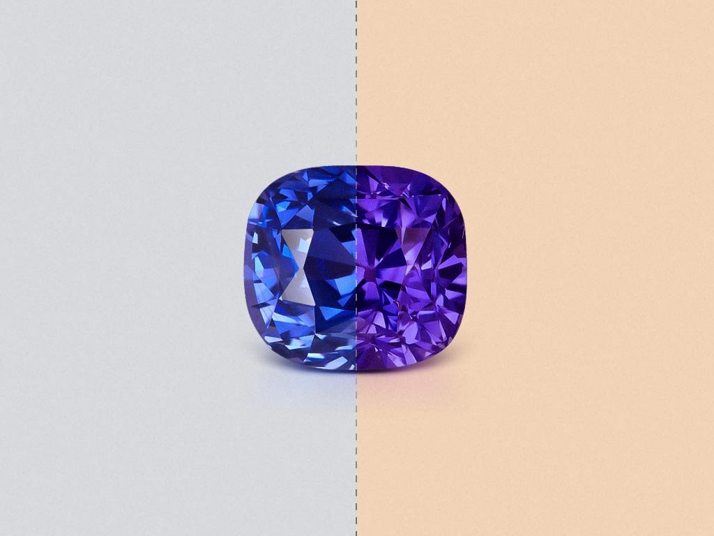 Zafiro de talla cojín sin calentar que cambia de color, 4,09 carats, Sri Lanka Image №1