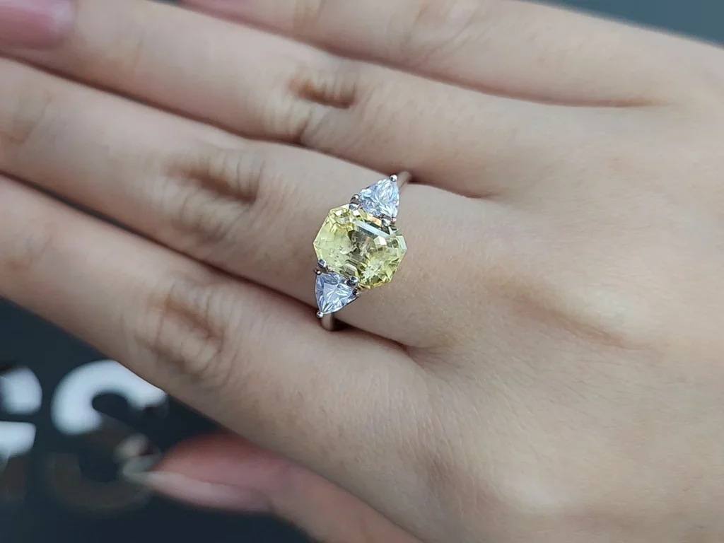 Zafiro amarillo pastel de talla octogonal sin calentar, 3,33 ct, Sri Lanka Image №5