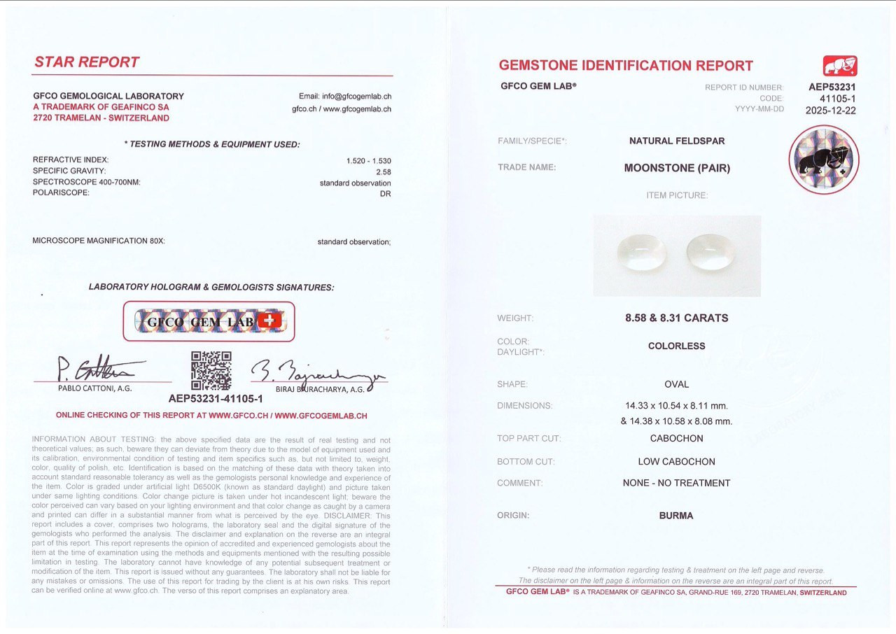 Un par de piedras lunares de talla cabujón de 16,89 quilates, Birmania Image №5