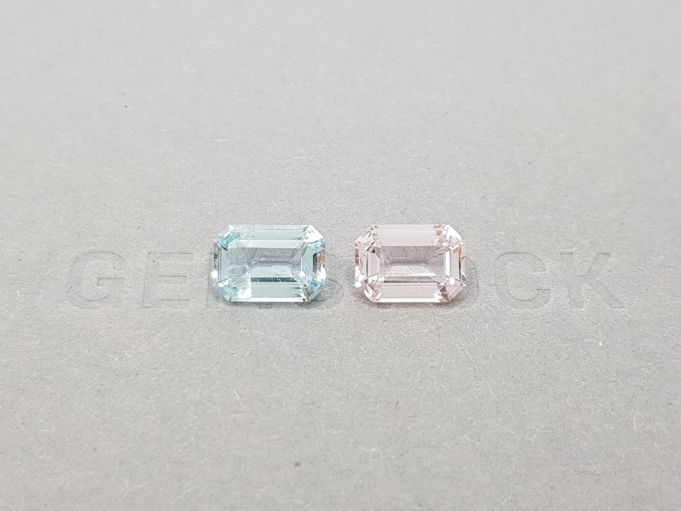 Pair of aquamarine and morganite in emerald cut 4.57 carats, Africa Image №1
