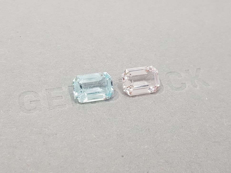 Pair of aquamarine and morganite in emerald cut 4.57 carats, Africa Image №2