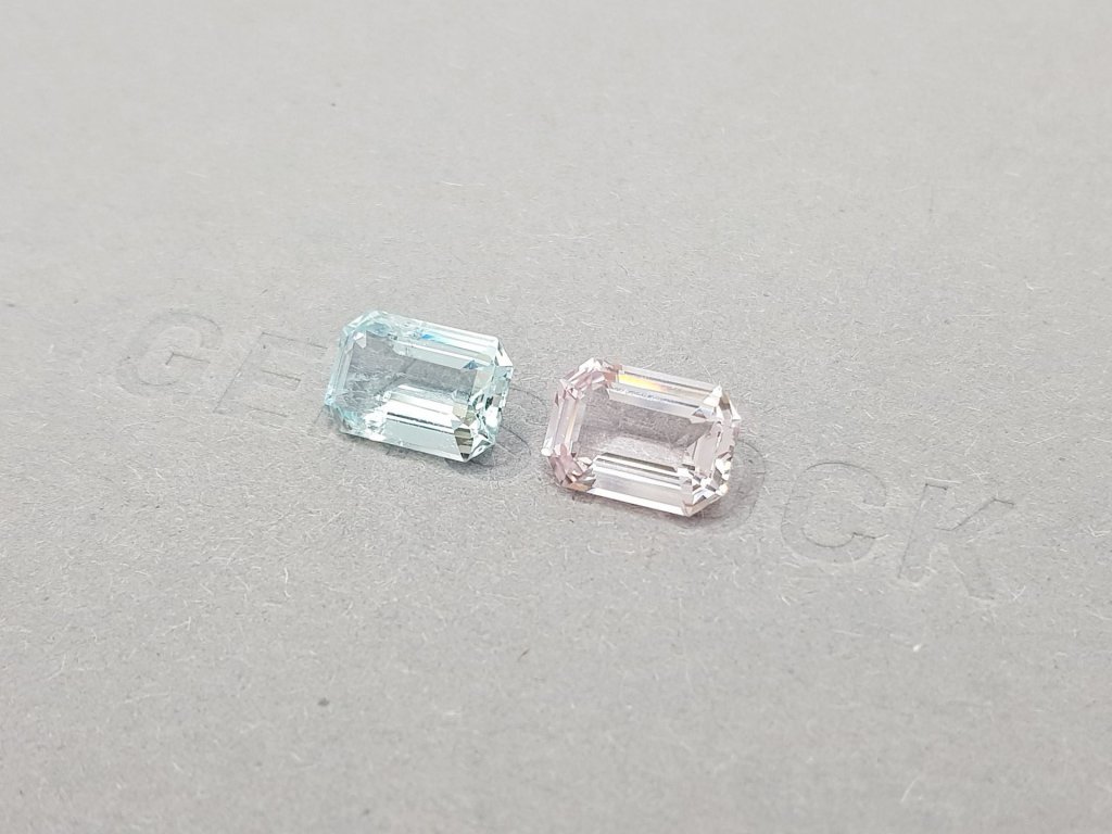 Pair of aquamarine and morganite in emerald cut 4.57 carats, Africa Image №3
