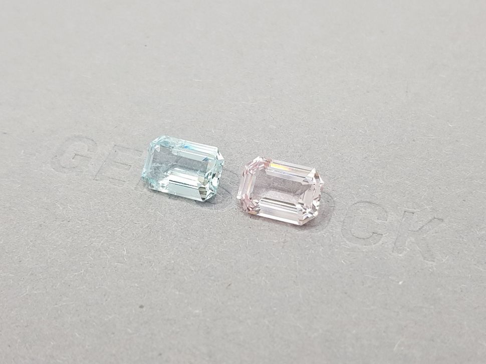 Pair of aquamarine and morganite in emerald cut 4.57 carats, Africa Image №3