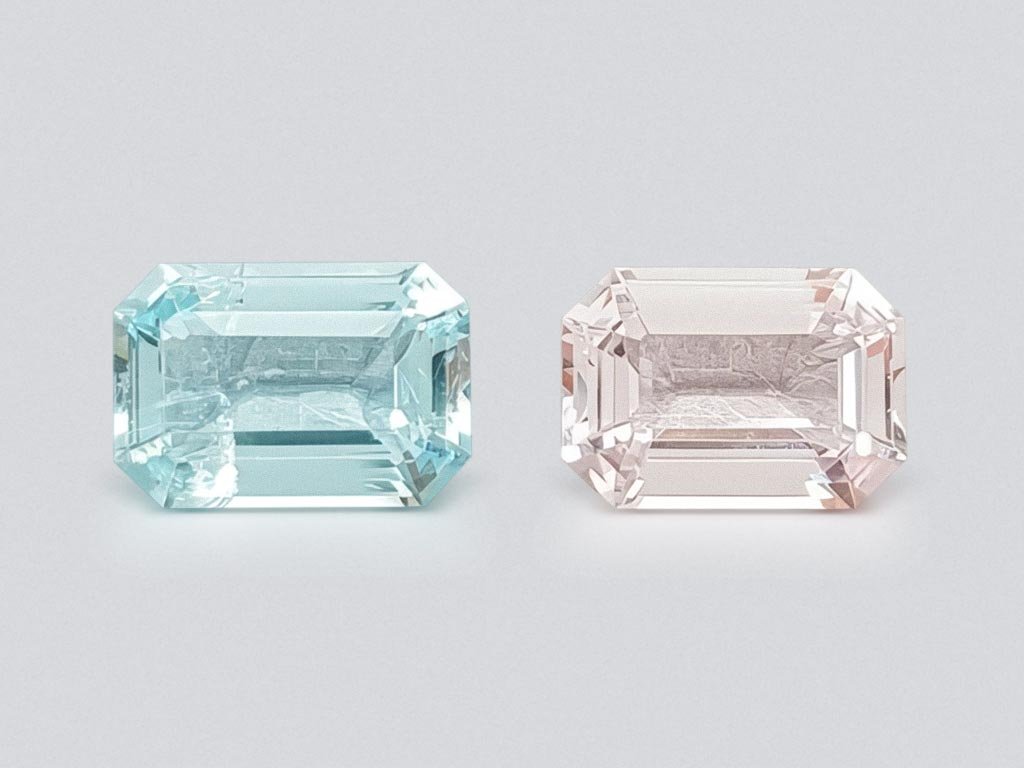 Pair of aquamarine and morganite in emerald cut 4.57 carats, Africa Image №1