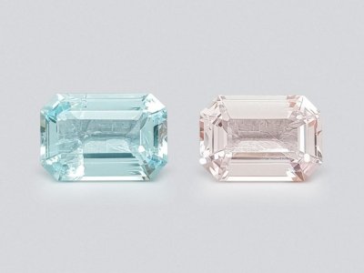 Pair of aquamarine and morganite in emerald cut 4.57 carats, Africa photo