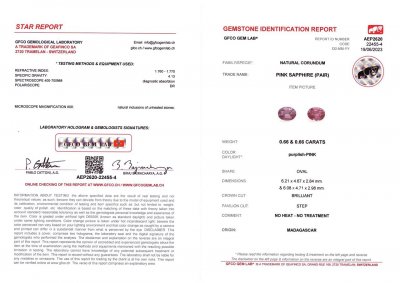 Certificate Pair of vivid pink unheated oval cut sapphires 1.32 ct, Madagascar