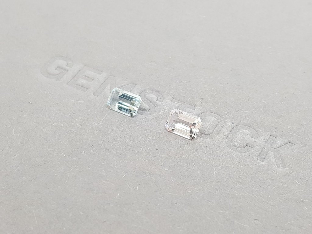 Octagon-cut aquamarine and morganite pair 1.03 carats Image №3