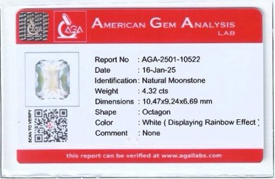 Certificate Mondstein im achteckschliff 4,32 karat, Madagaskar