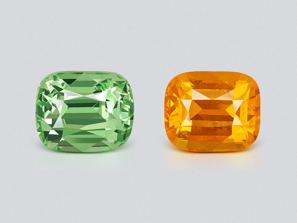 Paire contrastante de grenats spessartine et grossulaire taille coussin 3,07 carats, Tanzanie Image №1