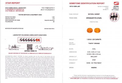 Certificate Pair of oval cut Fanta spessartines 2.61 ct