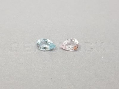 Pair of pear-cut pink morganite and blue aquamarine 2.62 carats, Africa photo