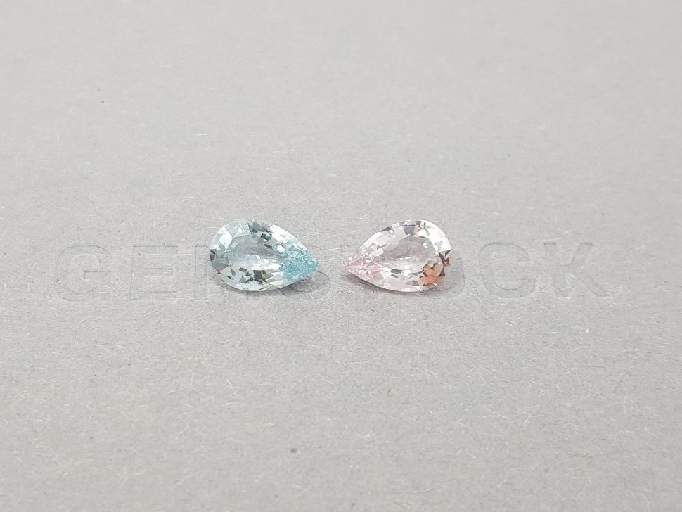 Pair of pear cut pink morganite and blue aquamarine 2.62 carats, Africa Image №1