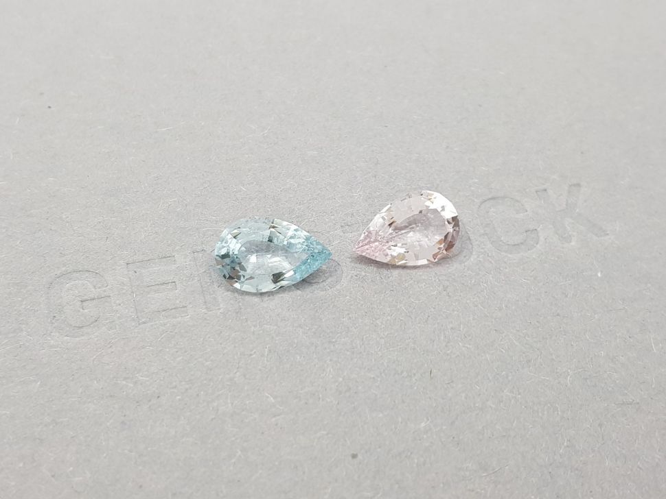 Pair of pear cut pink morganite and blue aquamarine 2.62 carats, Africa Image №2