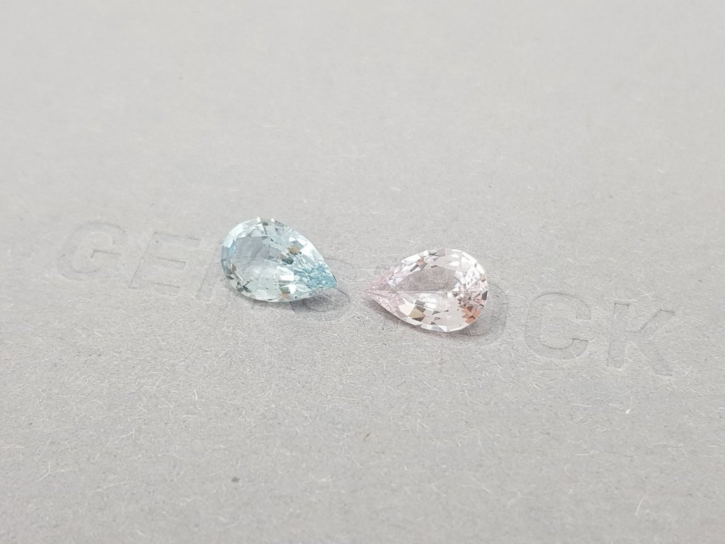 Pair of pear cut pink morganite and blue aquamarine 2.62 carats, Africa Image №3