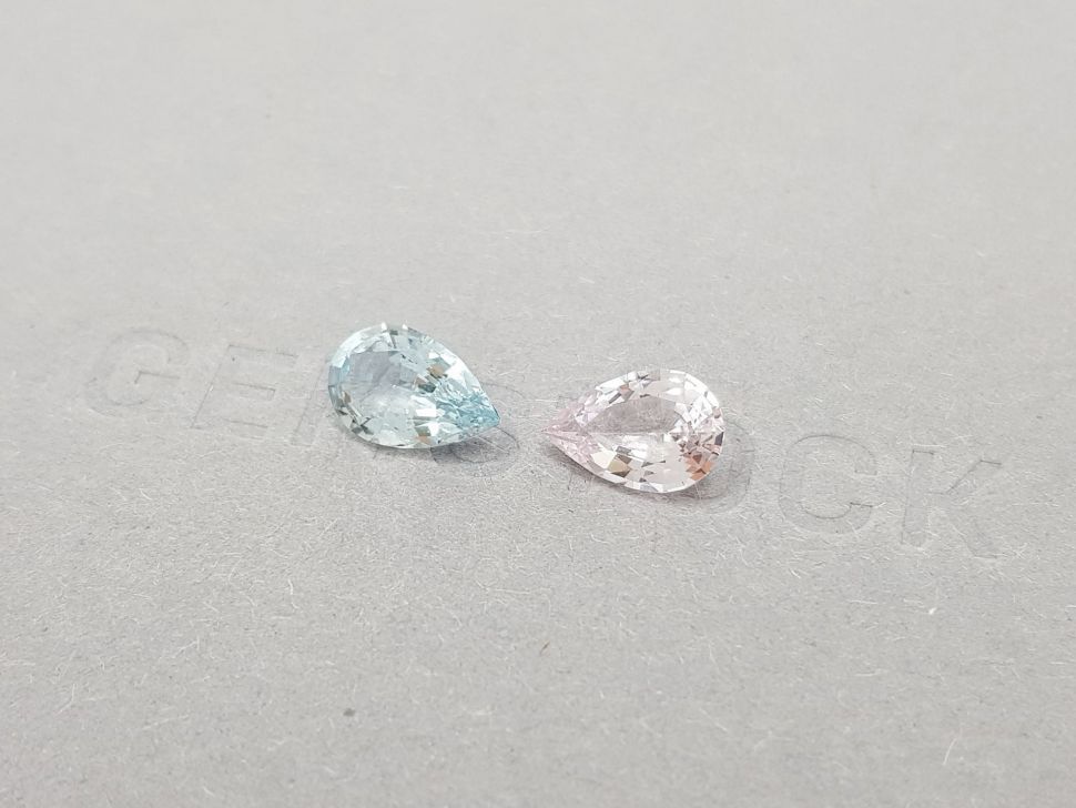 Pair of pear cut pink morganite and blue aquamarine 2.62 carats, Africa Image №3