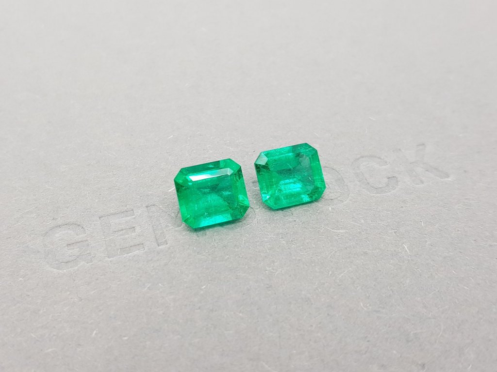 Pair of Colombian emeralds octagon cut 3.31 ct, Vivid Green Image №2