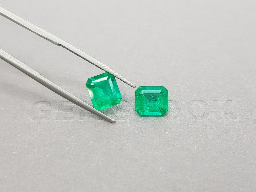 Pair of Colombian emeralds octagon cut 3.31 ct, Vivid Green Image №4