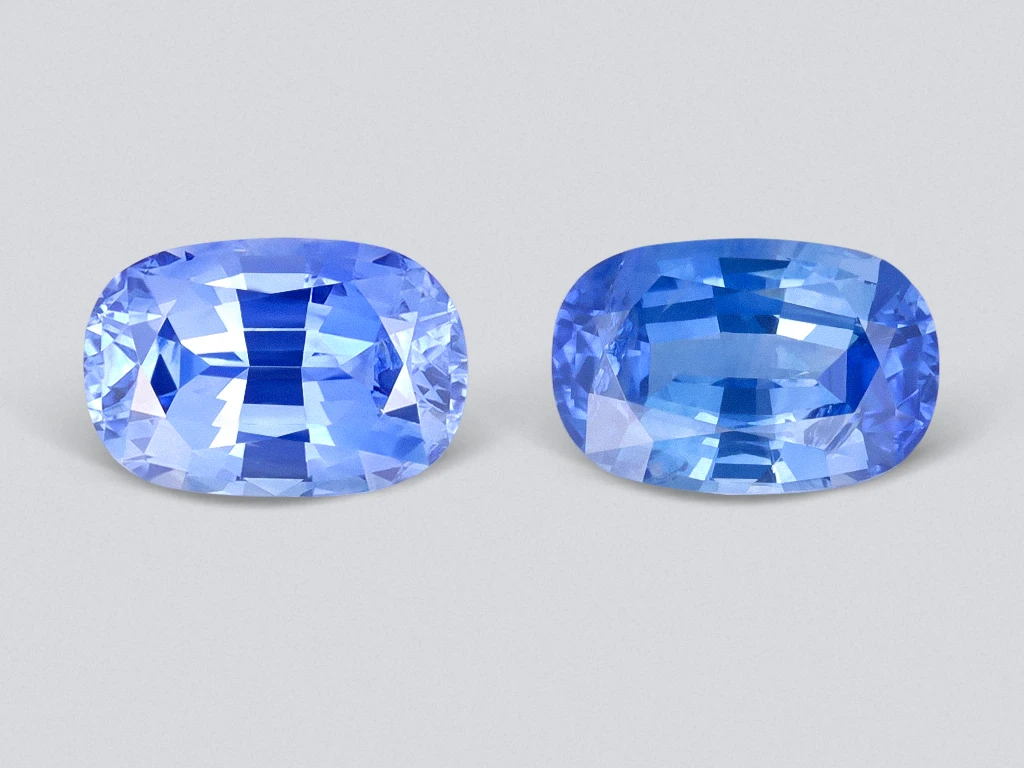 Pair of blue cushion cut sapphires 2.06 carats, Sri Lanka  Image №1