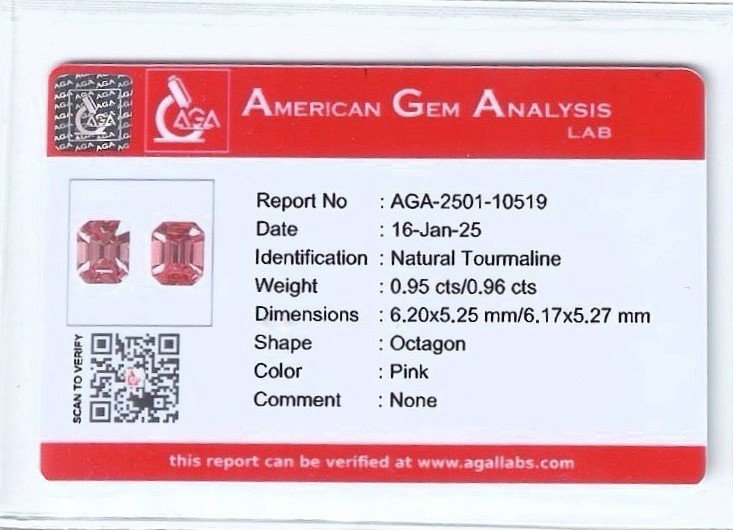 Paire de rubellites taille octogonale rose tendre 1,91 carats, Afrique Image №5