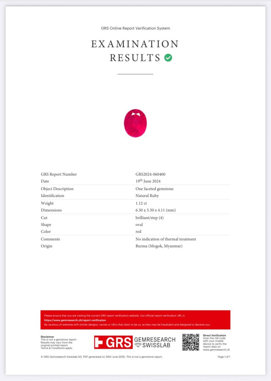 Rubí talla ovalada 1,12 quilates, Birmania (Mogok)  Image №6