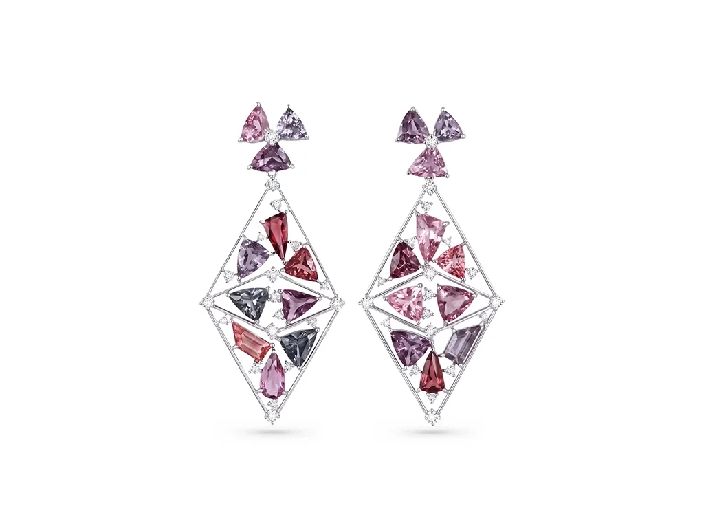 Earrings with Burmese spinels 20.28 ct and diamonds set in 900 platinum Image №1