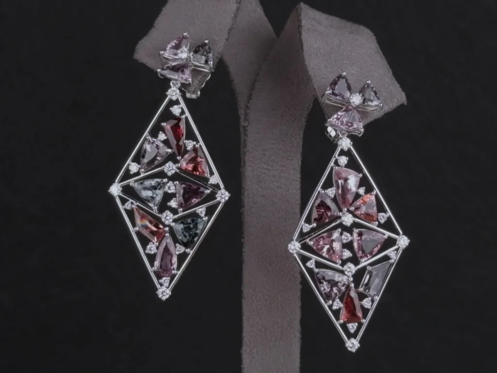 Earrings with Burmese spinels 20.28 ct and diamonds set in 900 platinum Image №2