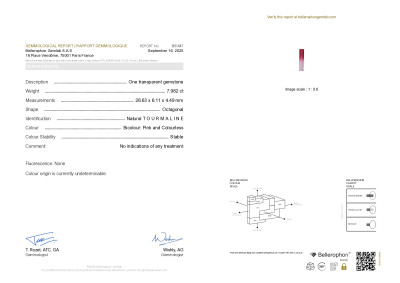 Certificate Polychromer turmalin im oktagon-schliff 7,98 karat, Afghanistan