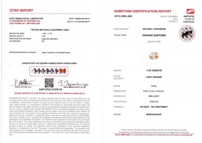 Certificate Pastel oval cut sapphire 1.33 ct