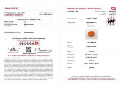 Certificate Spessartin-Granat 2,72 Karat im Kissenschliff, Afrika