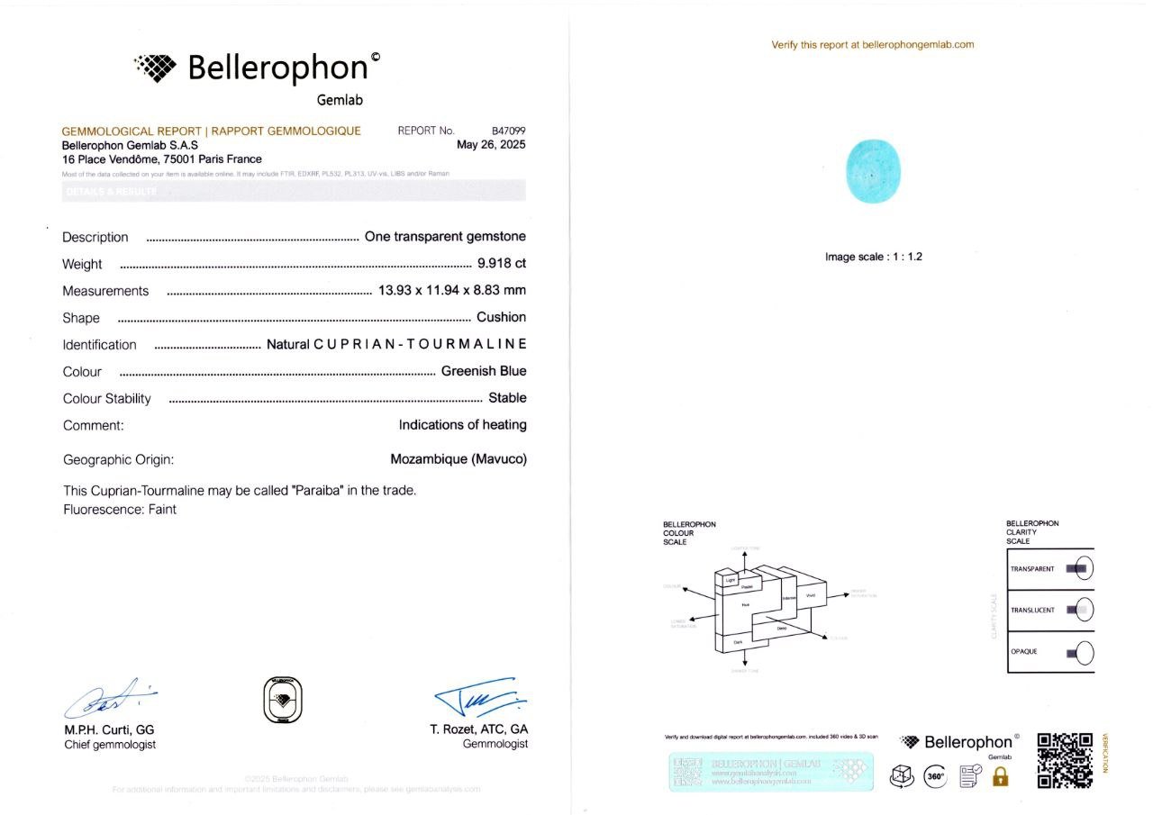 Tourmaline Paraiba taille coussin 9,91 carats, Mozambique  Image №6