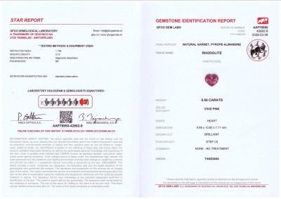 Certificate Rhodolith-granat Leuchtend rosafarbener, herzförmiger 5,56 karat, Tansania