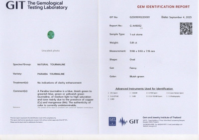 Certificate Neonfarbener, bläulich-grün Paraíba-turmalin im ovals chliff 5,82 karat, Mosambik