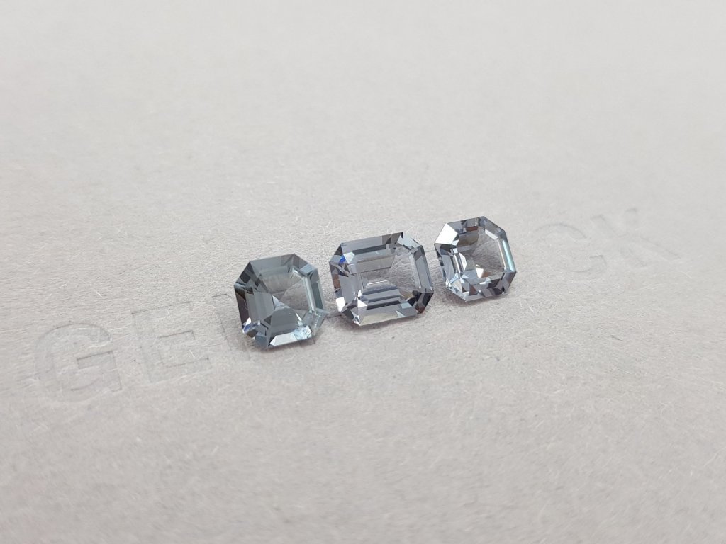 Set of three octagon cut steel spinels 3.28 ct Image №2