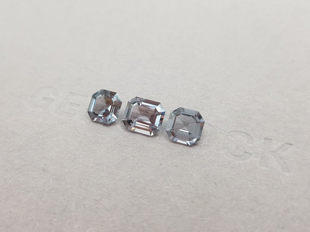 Set of three octagon cut steel spinels 3.28 ct Image №3