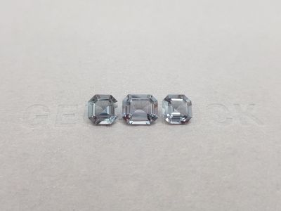 Set of three octagon cut steel spinels 3.28 ct photo