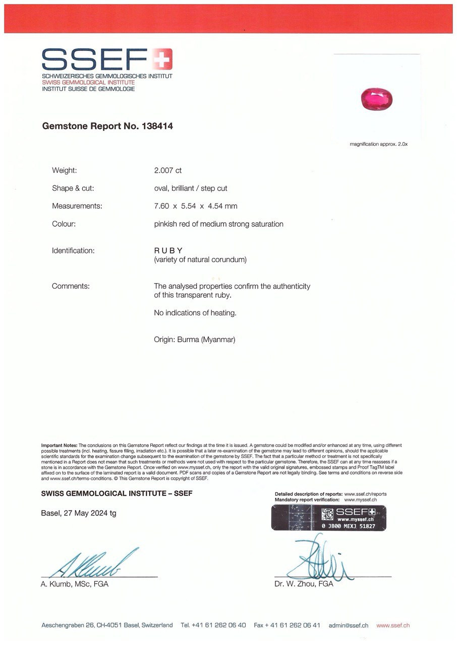 Rubis rouge rose non chauffé, taille ovale, 2,007 carats, Birmanie  Image №6