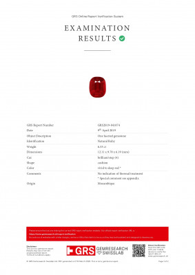 Certificate Unbehandelter rubin Taubenblutrot, kissenförmig geschliffener 6,33 karat, Mosambik