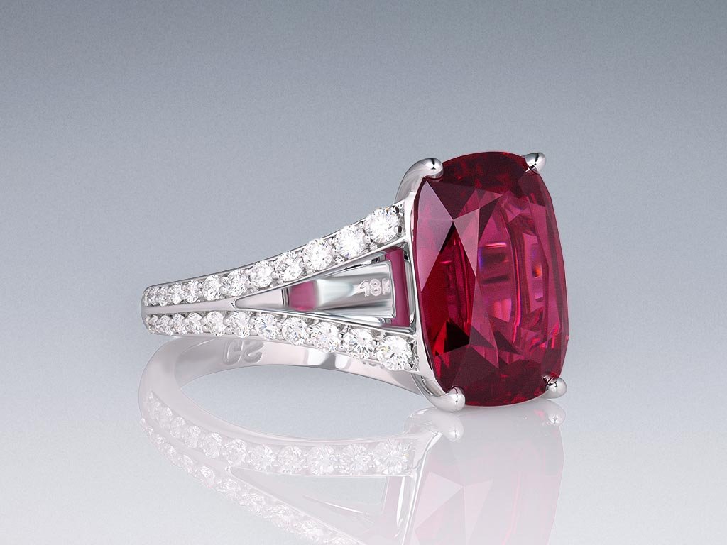 Ring with rare umbalite garnet 6.52 ct and diamonds in 18K white gold Image №2